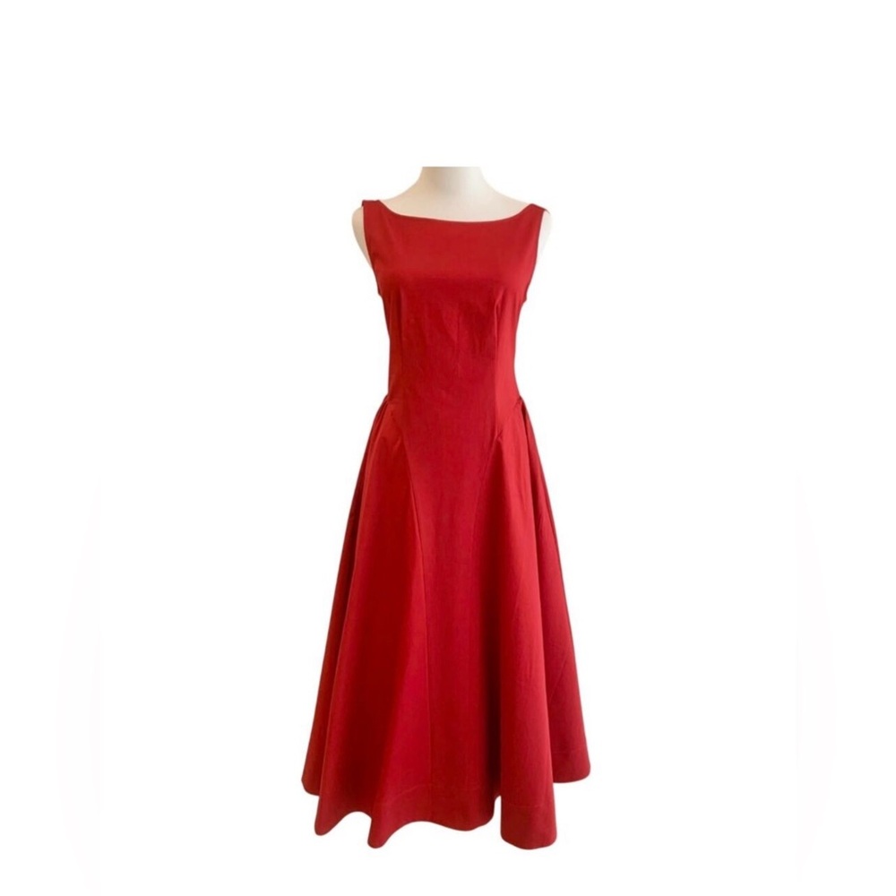 Helsa Red Stretch Cotton Sateen Midi Dress Size Medium NWOT - Picture 6 of 9